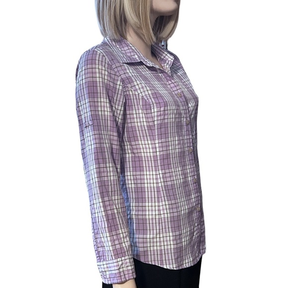 LL Bean Utility Shirt Top Blouse Nylon Fishing Hunting Hiking Lavender Plaid - Picture 5 of 15
